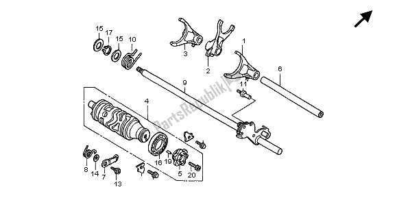 All parts for the Gearshift Drum of the Honda CB 600F Hornet 2005