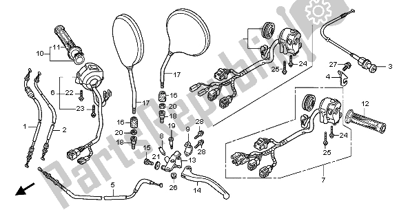 All parts for the Handle Lever & Switch & Cable of the Honda CB 900F Hornet 2003