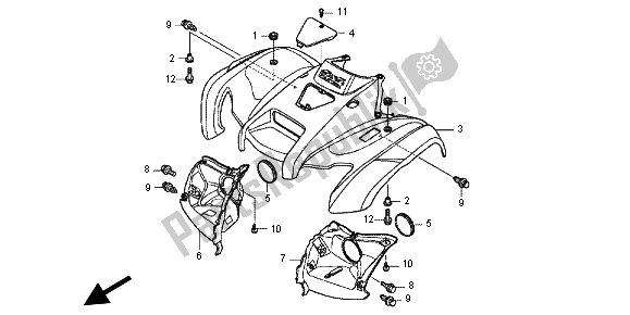 All parts for the Front Fender of the Honda TRX 420 FE Fourtrax Rancer 4X4 ES 2012