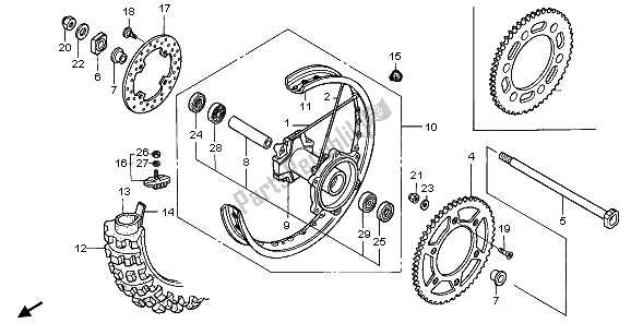 All parts for the Rear Wheel of the Honda XR 650R 2006