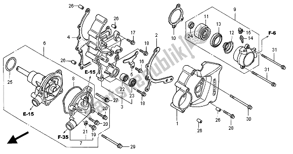All parts for the L. Cover & Water Pump of the Honda VFR 800 FI 2000