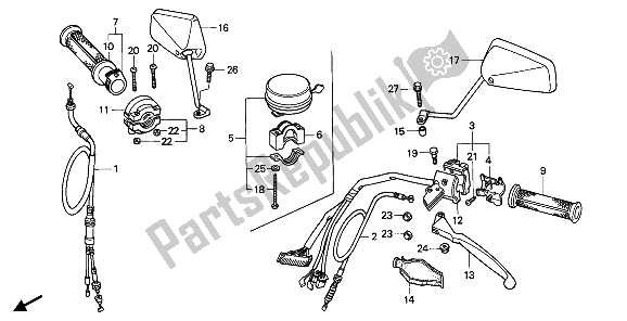 All parts for the Handle Lever & Switch & Cable of the Honda NSR 50S 1989