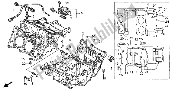 All parts for the Crankcase of the Honda VFR 800A 2003