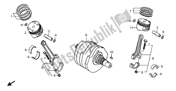 All parts for the Crankshaft & Piston of the Honda NT 700V 2008