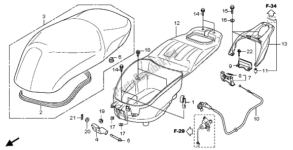 All parts for the Seat & Luggage Box of the Honda SH 300 2007