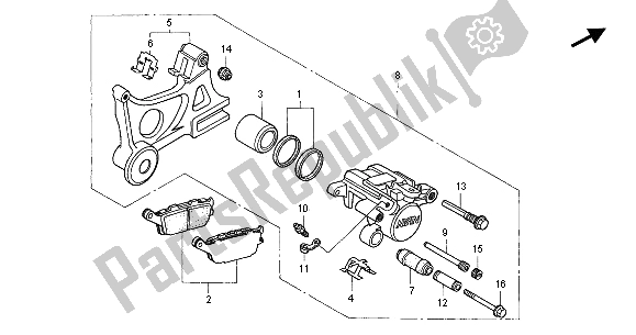 All parts for the Rear Brake Caliper of the Honda CBR 600F 2001