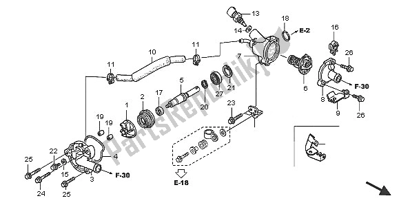 All parts for the Water Pump of the Honda FES 125 2005