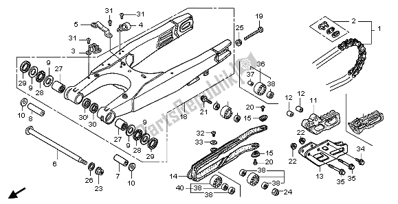 All parts for the Swingarm of the Honda CRF 450R 2007