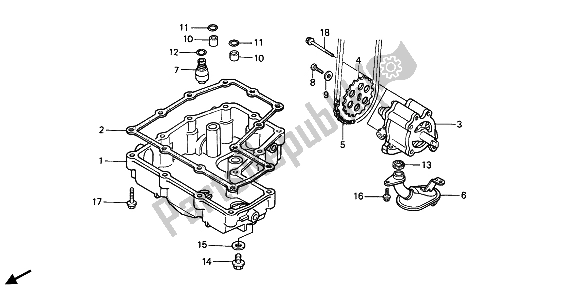 Alle onderdelen voor de Oliepan & Oliepomp van de Honda CBR 600F 1989