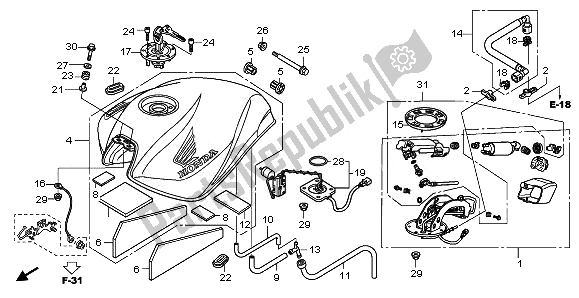 Alle onderdelen voor de Benzinetank van de Honda CB 600F Hornet 2011