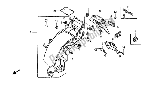 All parts for the Rear Fender of the Honda ST 1100A 1993