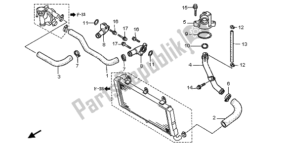 All parts for the Water Pipe of the Honda ST 1100A 1998