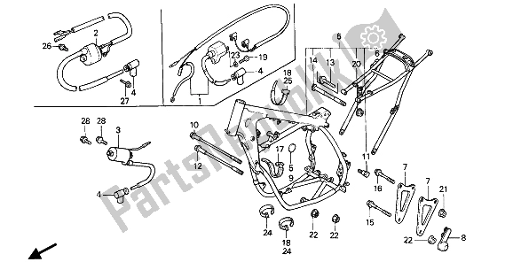 All parts for the Frame Body & Ignition Coil of the Honda CR 250R 1989