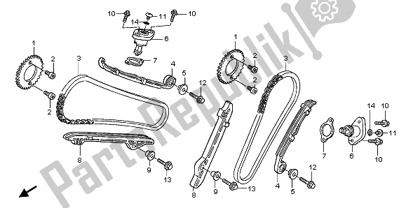 Alle onderdelen voor de Nokkenketting & Spanner van de Honda XL 125V 80 KMH 2003