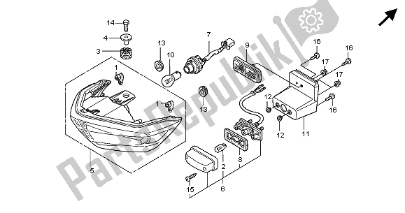 All parts for the Taillight of the Honda CBR 125 RW 2005