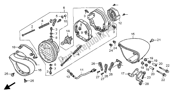 Tutte le parti per il Faro (uk) del Honda VTX 1800C 2002