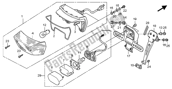 All parts for the Taillight & License Light of the Honda XR 125L 2003