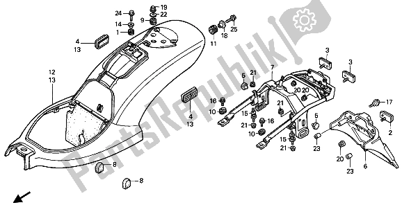 All parts for the Rear Fender of the Honda VT 600 CM 1991