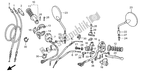 All parts for the Handle Lever & Switch & Cable of the Honda FMX 650 2005