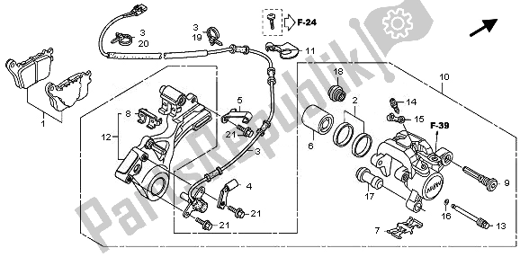 All parts for the Rear Brake Caliper of the Honda CBR 600 RA 2010