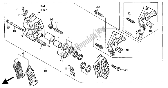 All parts for the R. Front Brake Caliper of the Honda VFR 800 2004