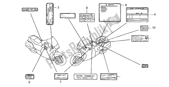 Todas las partes para Etiqueta De Precaución de Honda ST 1100A 1998