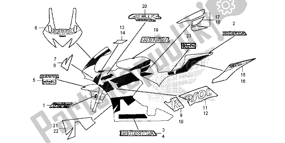 Alle onderdelen voor de Merk & Streep (3) van de Honda CBR 600 RA 2013