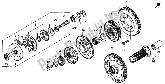 All parts for the Primary Drive Gear of the Honda GL 1500 SE 1995