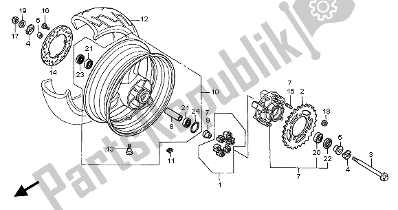 All parts for the Rear Wheel of the Honda CB 600F Hornet 2003