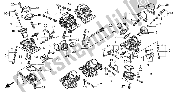 Todas as partes de Carburador (peças Componentes) do Honda GL 1500C 2002