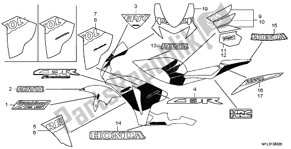 All parts for the Stripe & Mark of the Honda CBR 1000 RA 2009