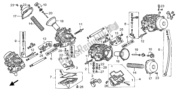 All parts for the Carburetor (component Parts) of the Honda ST 1100A 1998