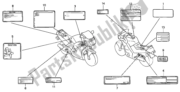 Todas las partes para Etiqueta De Precaución de Honda CBR 1000F 1991