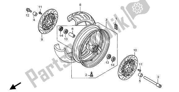 Toutes les pièces pour le Roue Avant du Honda VTR 1000F 2002