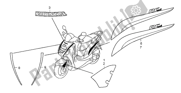 All parts for the Mark & Stripe of the Honda PES 150R 2008