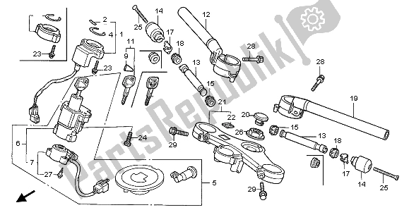 All parts for the Handle Pipe & Top Bridge of the Honda VTR 1000F 2003