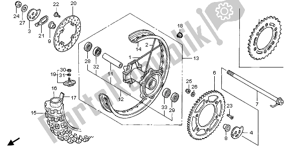 All parts for the Rear Wheel of the Honda XR 400R 1998