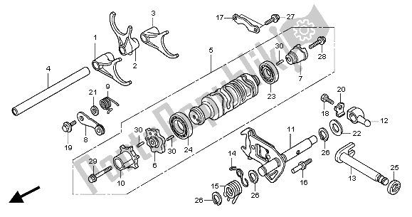 All parts for the Shift Drum & Shift Fork of the Honda GL 1800A 2004