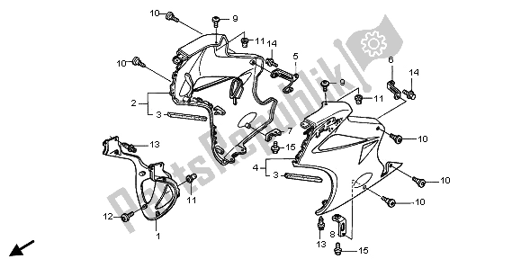 All parts for the Lower Cowl of the Honda VFR 800 2003