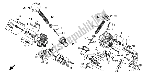 Todas as partes de Carburador (peças Componentes) do Honda XL 600V Transalp 1999