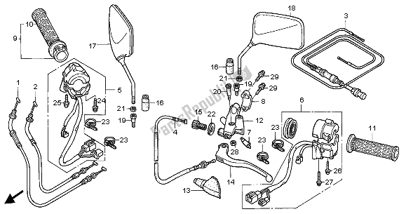 Todas las partes para Manejar Palanca E Interruptor Y Cable de Honda VT 125C 2004