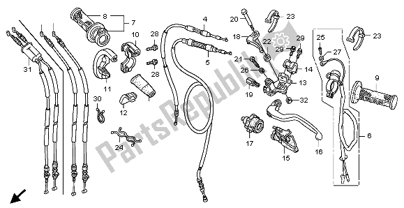 All parts for the Handle Lever & Switch & Cable of the Honda CRF 250R 2007