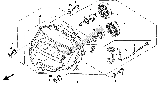 All parts for the Headlight (uk) of the Honda CBR 1100 XX 2006