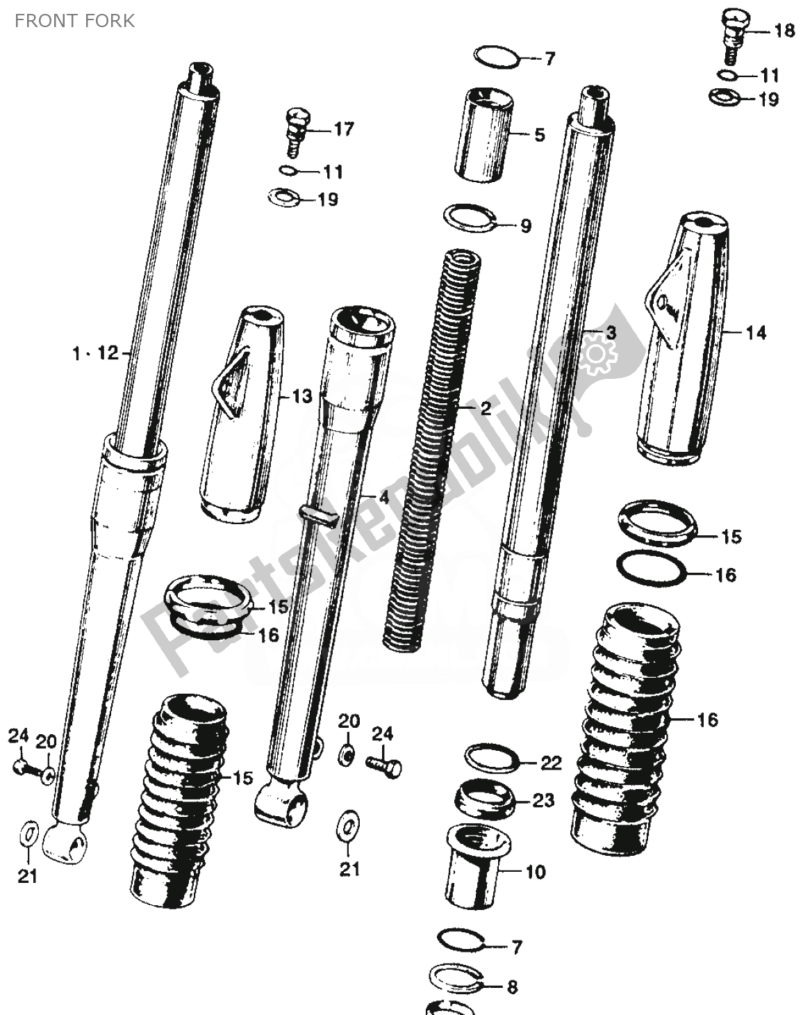 Alle onderdelen voor de Voorvork van de Honda SS 125 1967