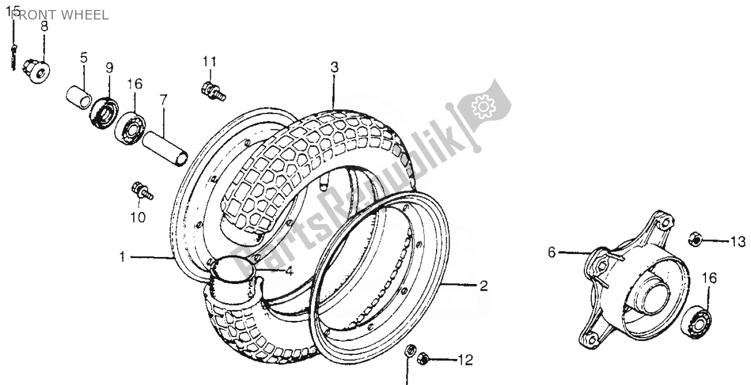 All parts for the Front Wheel of the Honda CT 70 Trail 1981