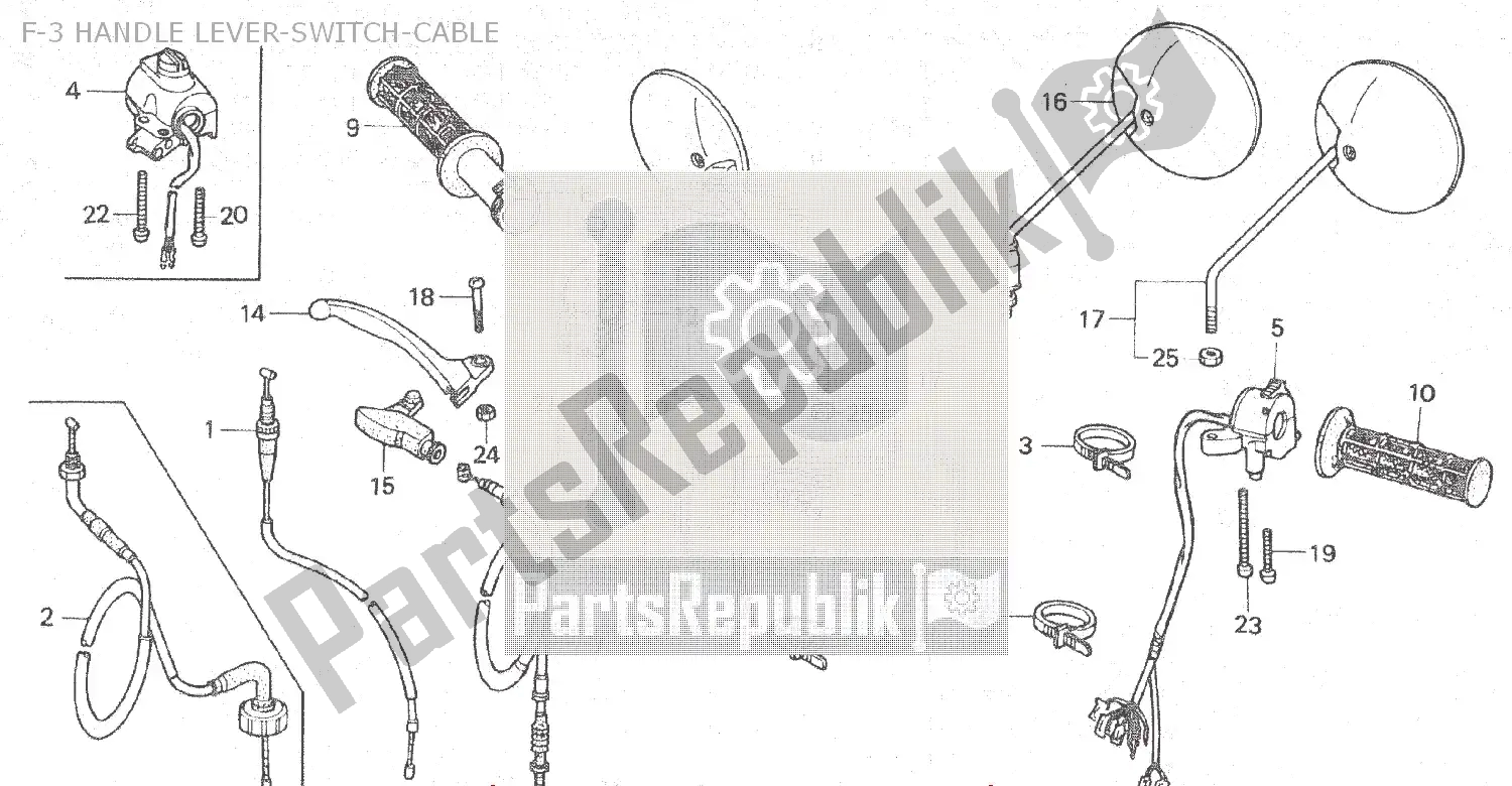 Alle onderdelen voor de F-3 Handle Lever-switch-cable van de Honda ZB 50 Monkey R 1988