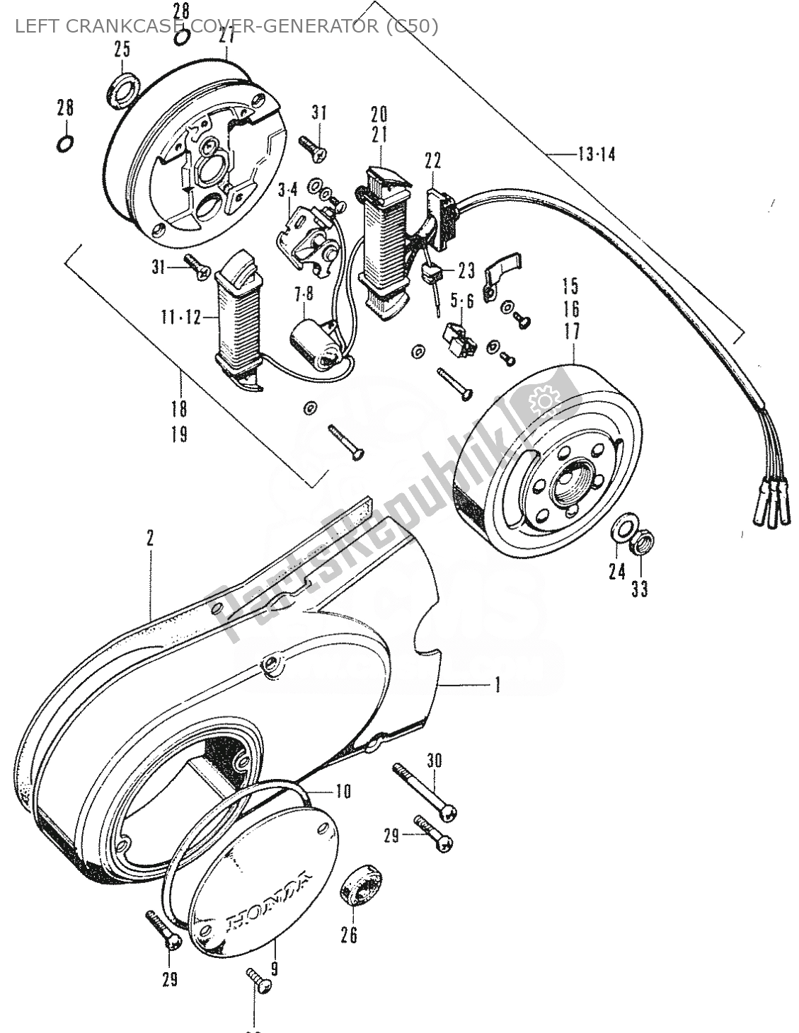 All parts for the Left Crankcase Cover-generator (c50) of the Honda C 50 CUB 1969