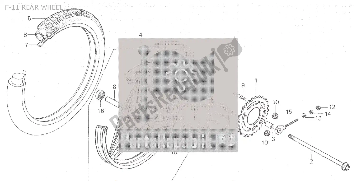 All parts for the F-11 Rear Wheel of the Honda MB 80 1981