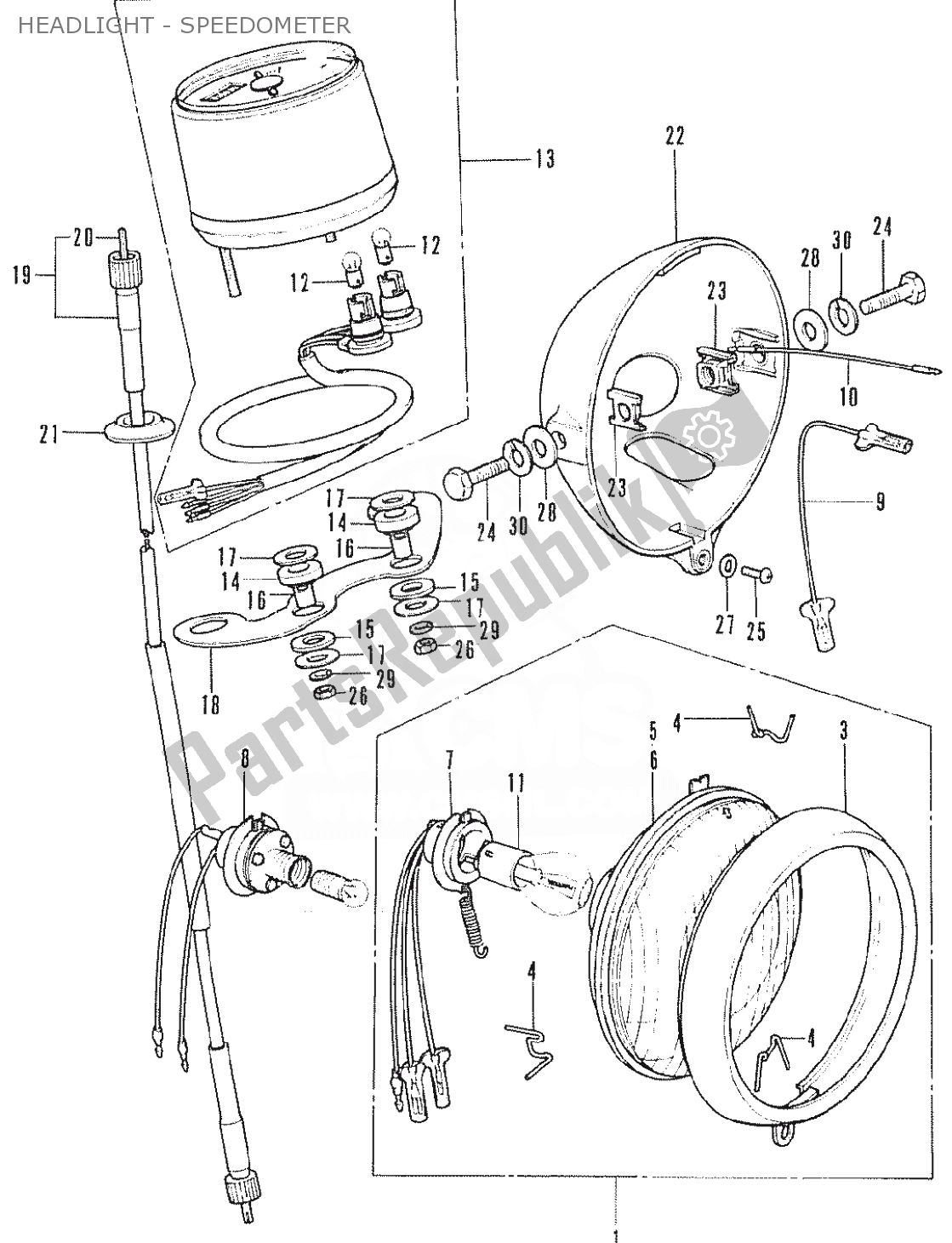 Alle onderdelen voor de Headlight - Speedometer van de Honda SS 50 1950 - 2023