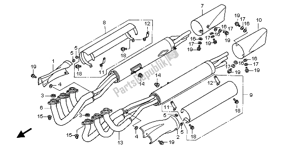 All parts for the Exhaust Muffler of the Honda GL 1500C 1999